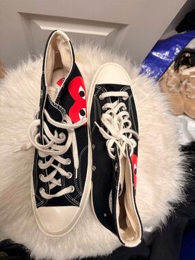 Converse Black Canvas High-Top Sneakers with Red Heart Graphic